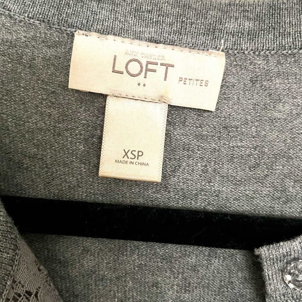 LOFT Gray Lace Cotton/Nylon Stretch Women's Light Sweater - Picture 8 of 15